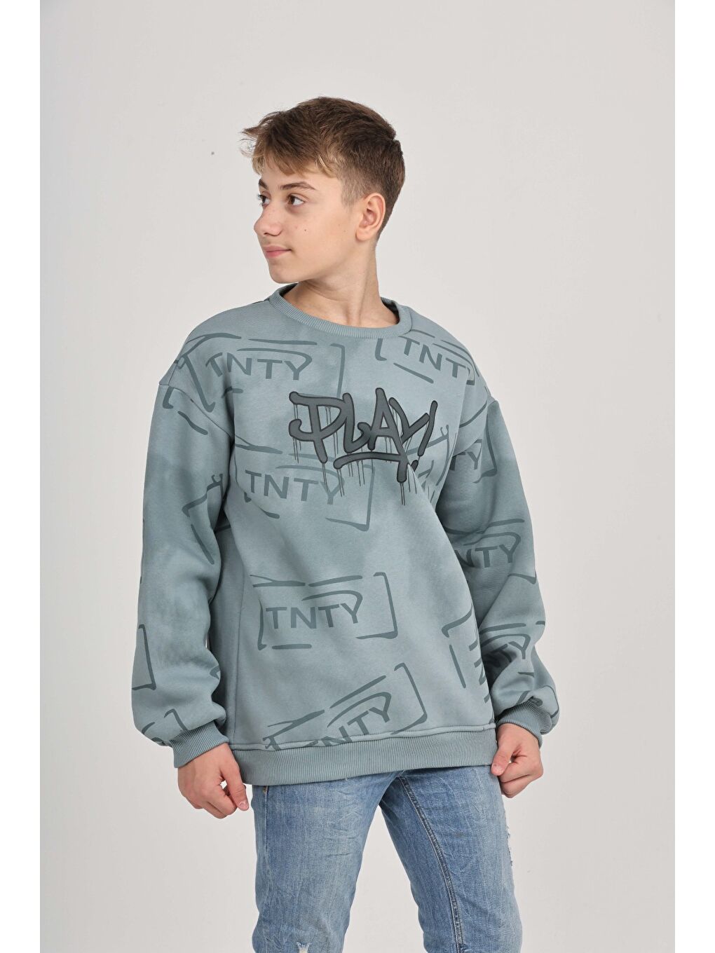 Ekru Erkek Çocuk Play Baskılı Sweatshirt-3