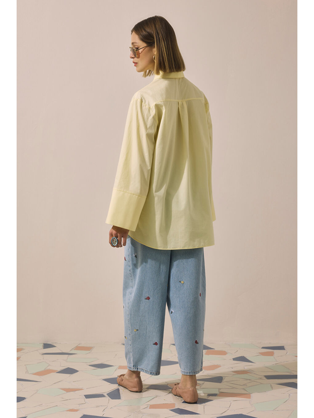 Kruvaze Yaka Tunik Soft Sarı-3