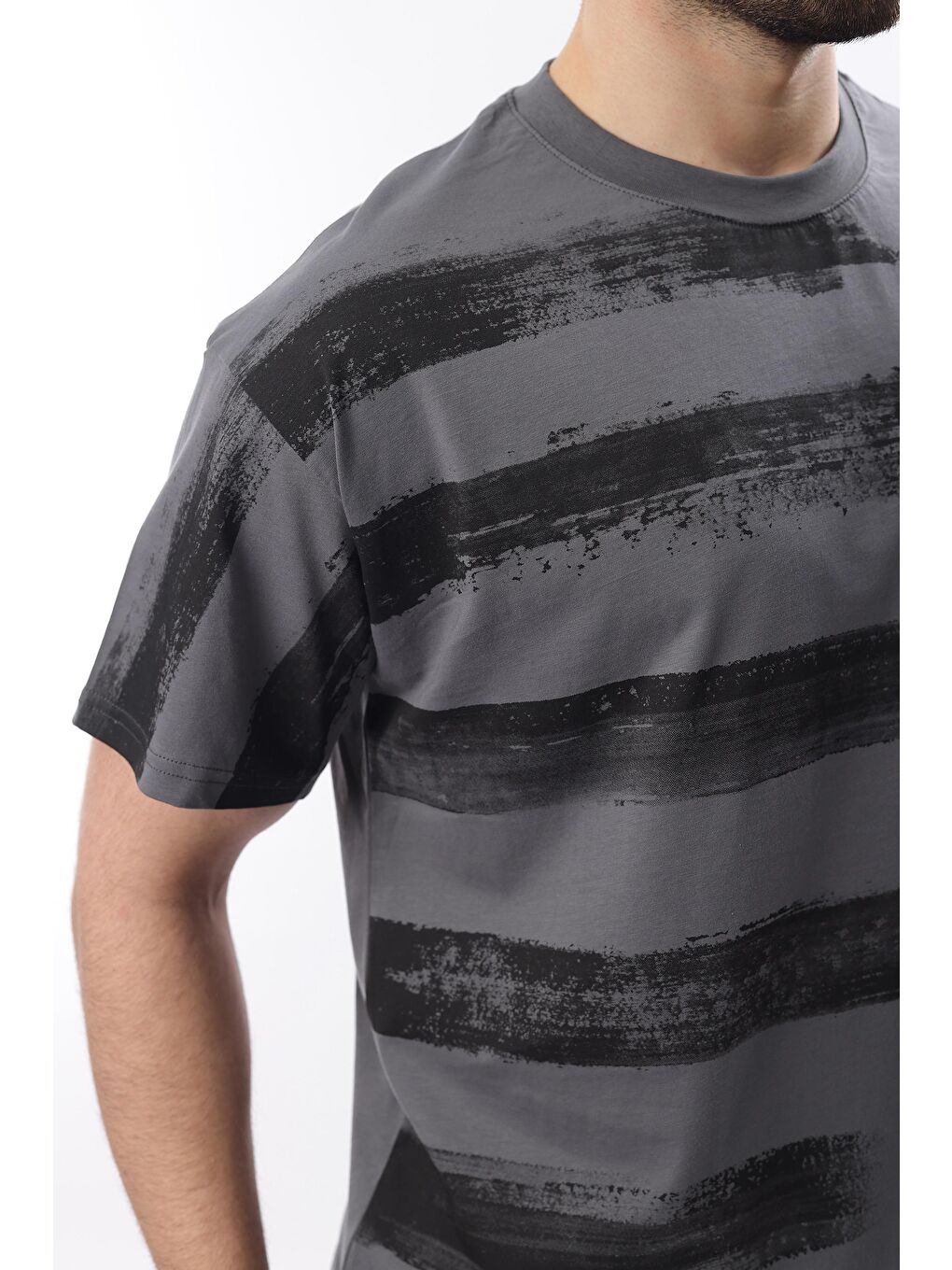 Gri Füme Baskılı Regular Fit Erkek %100 Pamuk Tişört E7107-4