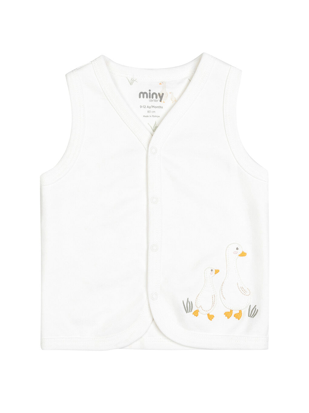 Unisex Ördek Desenli Yelek 0-24 Ay Ekru