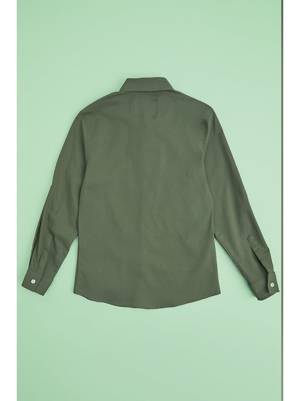 Haki Yazı Baskılı Kolu Katlamalı Erkek Çocuk Gömlek-1