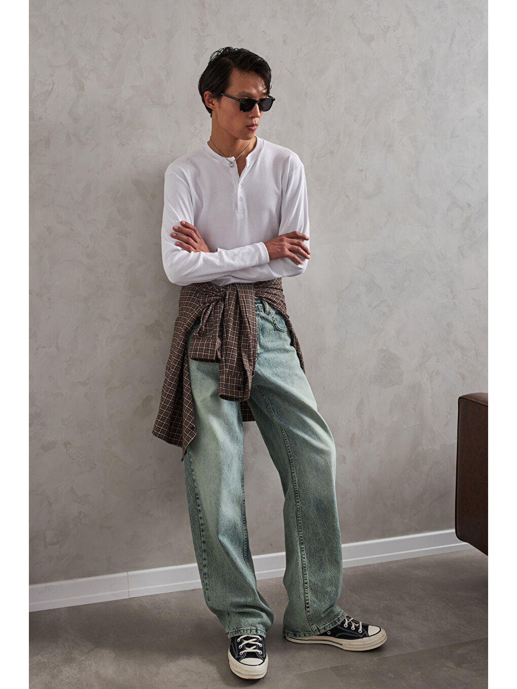 Yeşil Erkek Ekstra Baggy Jean Pantolon-1