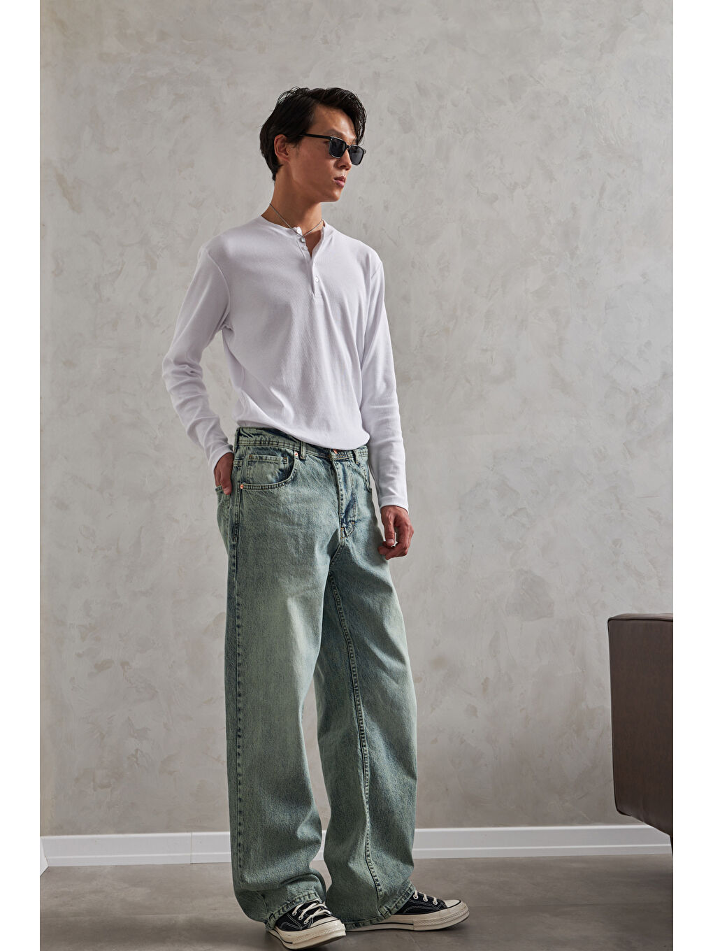 Yeşil Erkek Ekstra Baggy Jean Pantolon-2