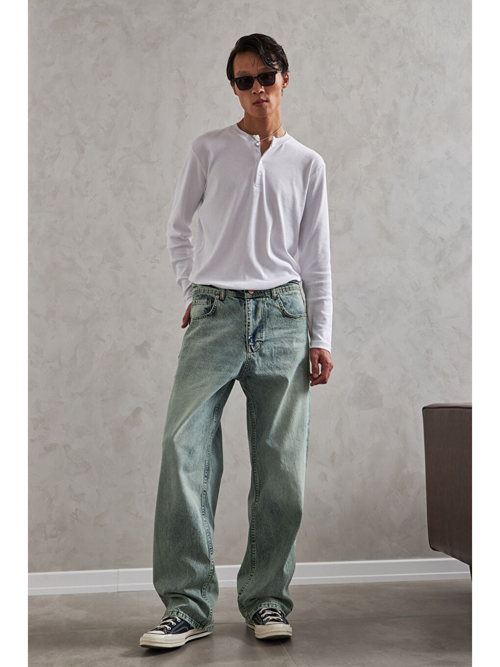 Yeşil Erkek Ekstra Baggy Jean Pantolon-3