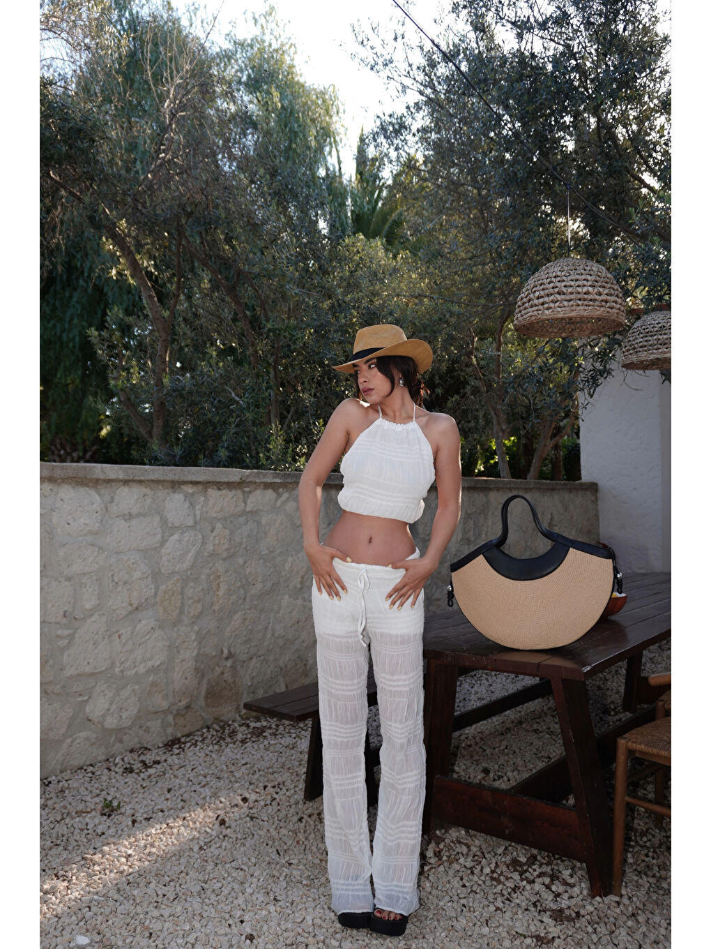 Kadın Beyaz Gipeli Crop Takım 1040-4063-4