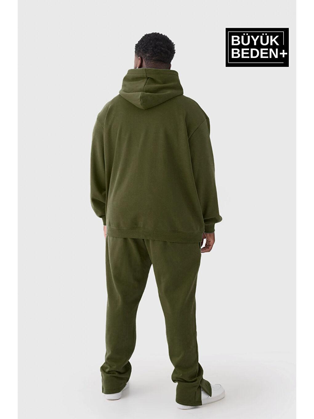 Haki El Yazılı Brooklyn Baskılı Büyük Beden İnce Kapüşonlu Erkek Hoodie SPR25BSW58-2