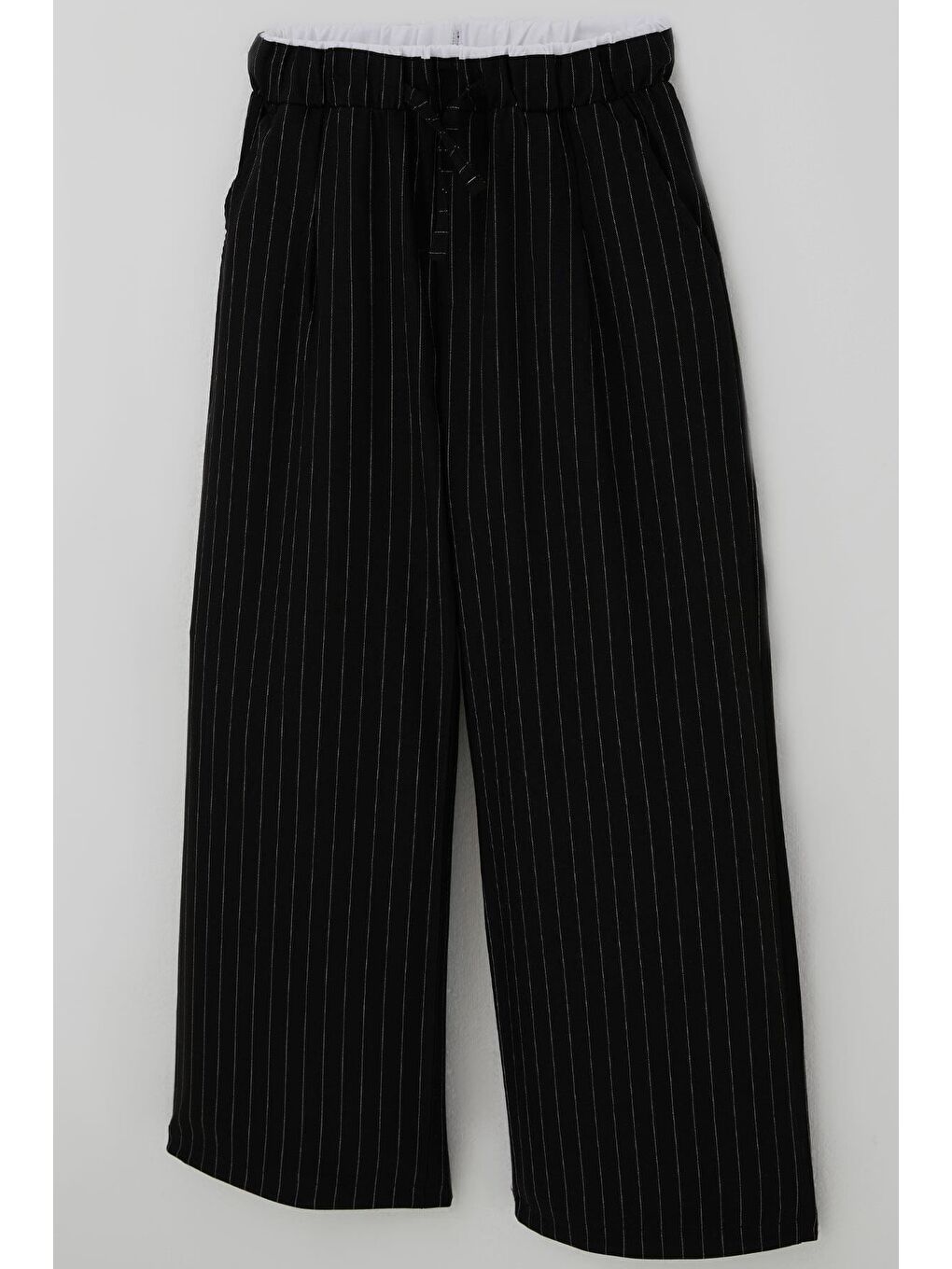 Kız Çocuk Pantolon Pinstripe Çizgili Çift Bel Detaylı Siyah (8-14 Yaş)-2