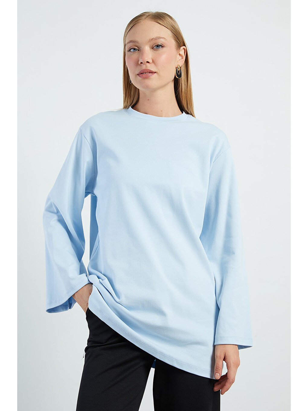 Mavi Fullamodest Basic Geniş Kol Tunik