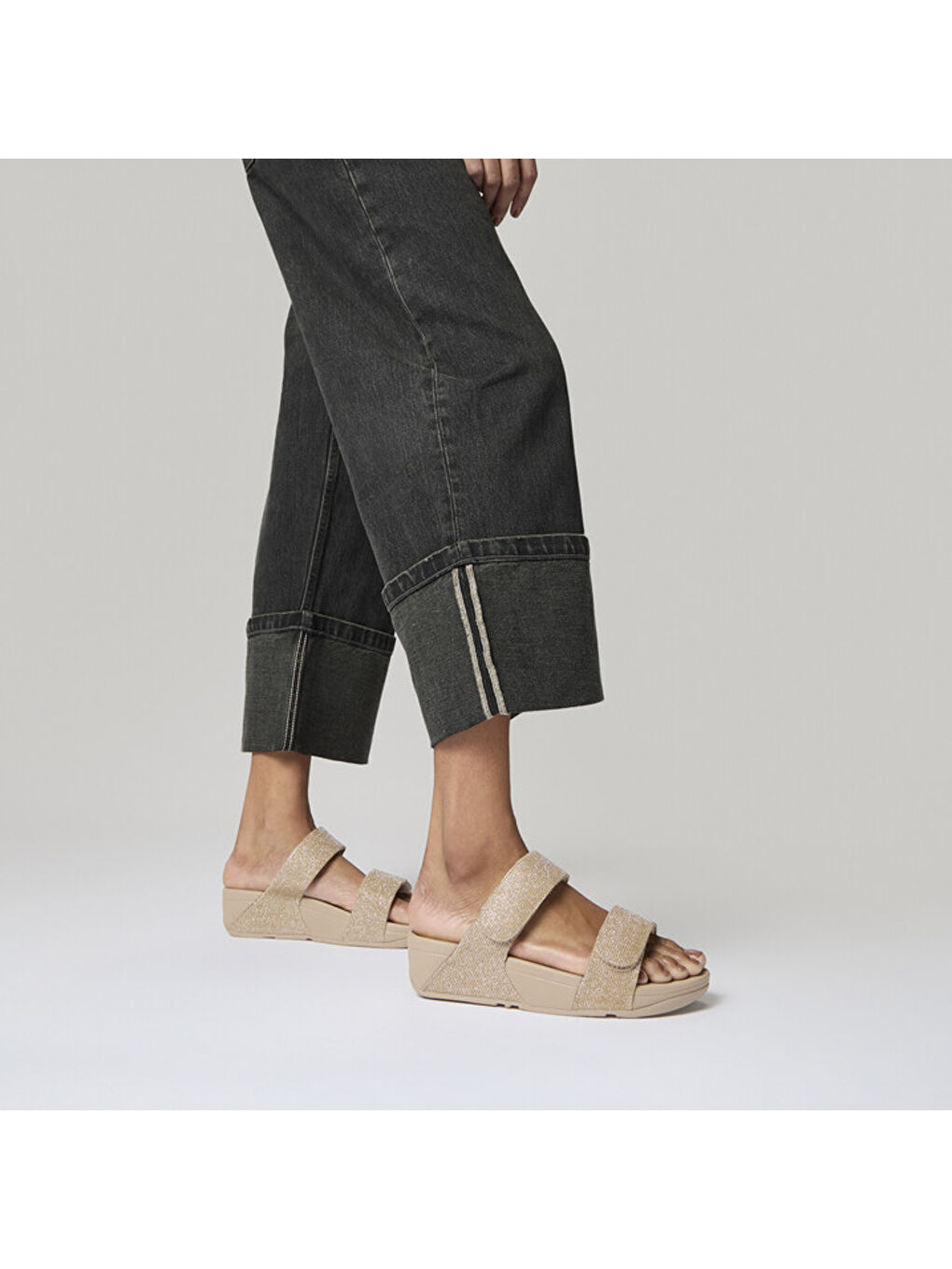 Bej Kadın Terlik FZ9-054 /A94 LULU Adjustable Shimmerlux Slides-1