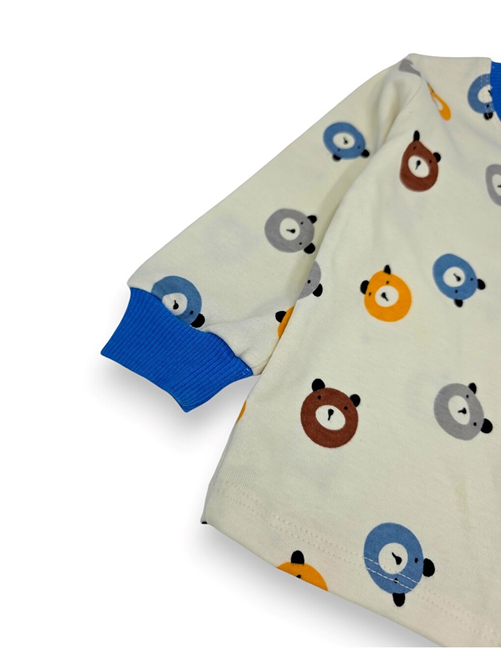 Mavi Erkek Bebek Ayıcık Baskılı %100 Pamuklu 1-2-3 Yaş Çıtçıtlı Alt Üst Mevsimlik Pijama Takımı-4