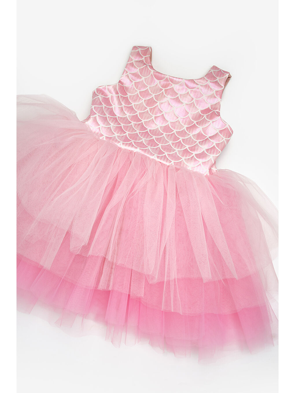 Pembe  Deniz Kızı Desenli Tül Etekli Kız Çocuk Elbise - Carey-6