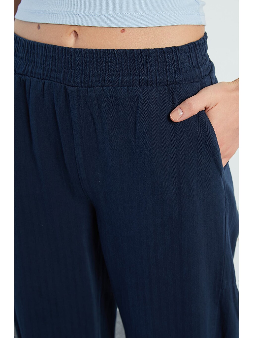 Lacivert Beli Lastikli Cepli Gabardin Pantolon-4