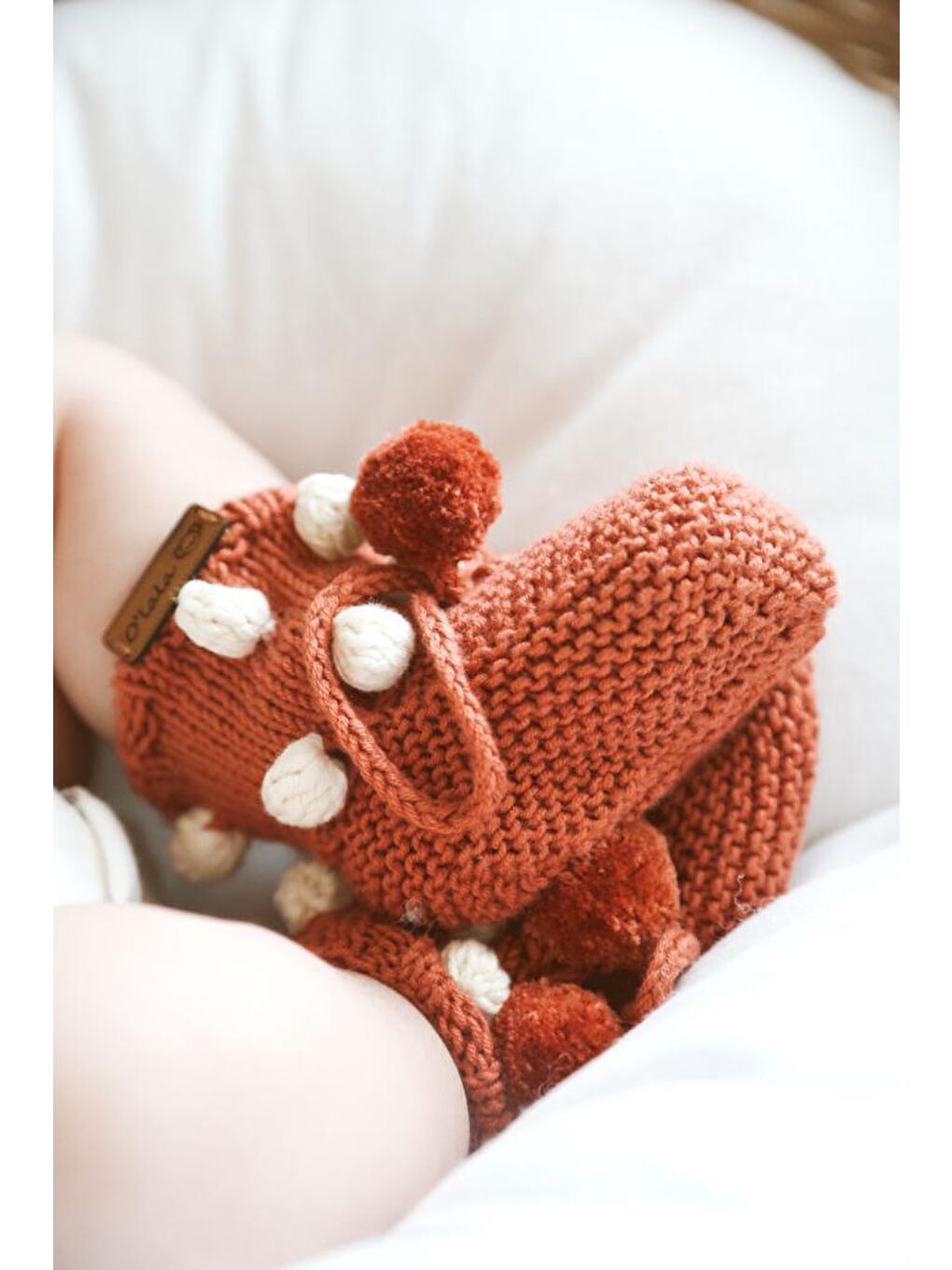 Kahverengi Ponponlu Örgü Patik Bebek 0-12 Ay-1