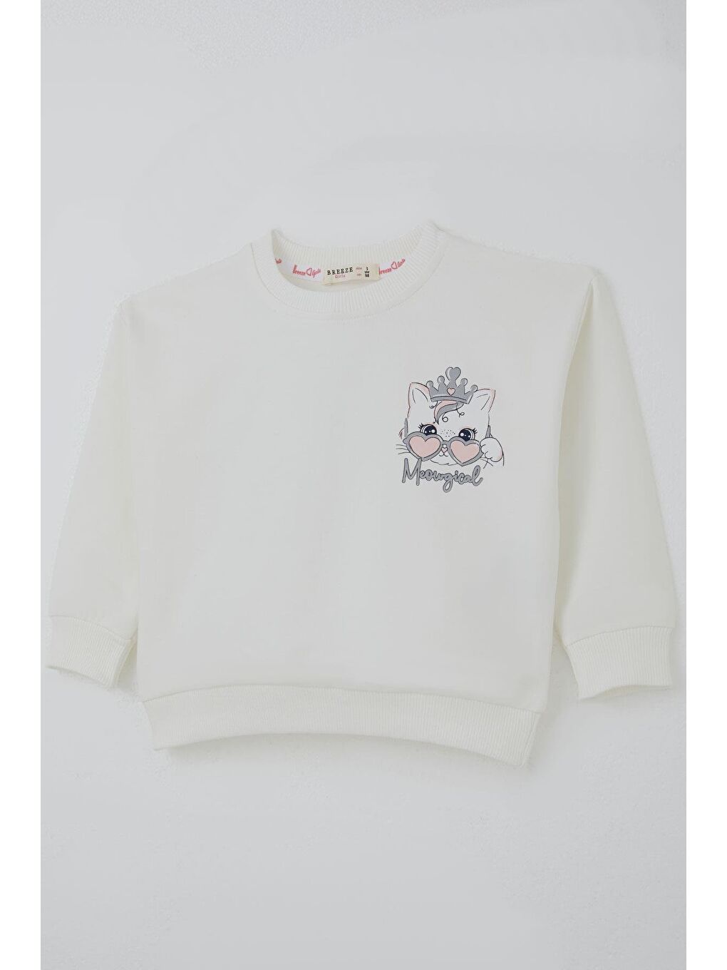 Kız Çocuk Sweatshirt Minik Taçlı Kedi Prenses Baskılı Sırt Baskı Detaylı Ekru (1.5-5 Yaş)-2