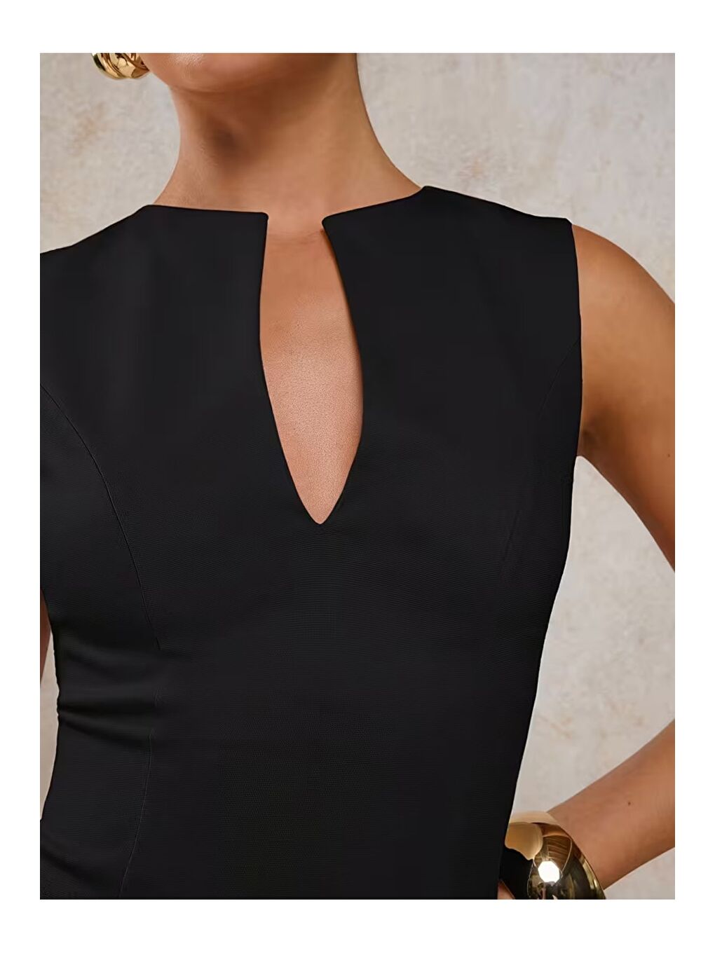 Siyah Kadın Derin V Yaka Atlet Esnek Kumaş Crop Üst-4