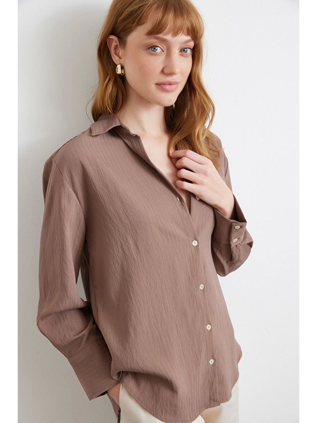 Karışık Paralel Çizgili Gömlek Kahve-3