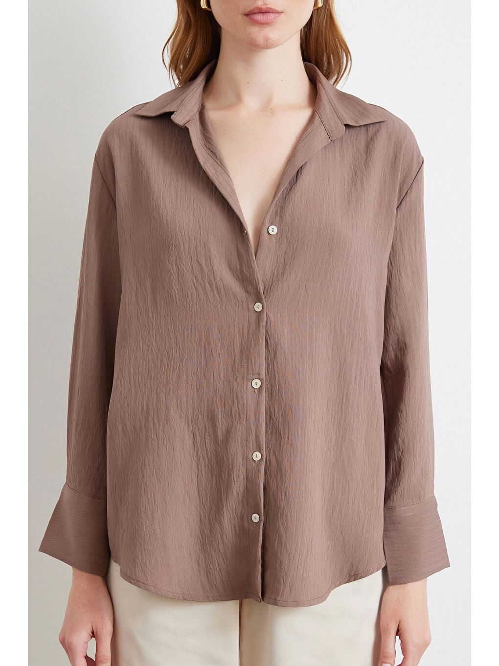 Karışık Paralel Çizgili Gömlek Kahve-4