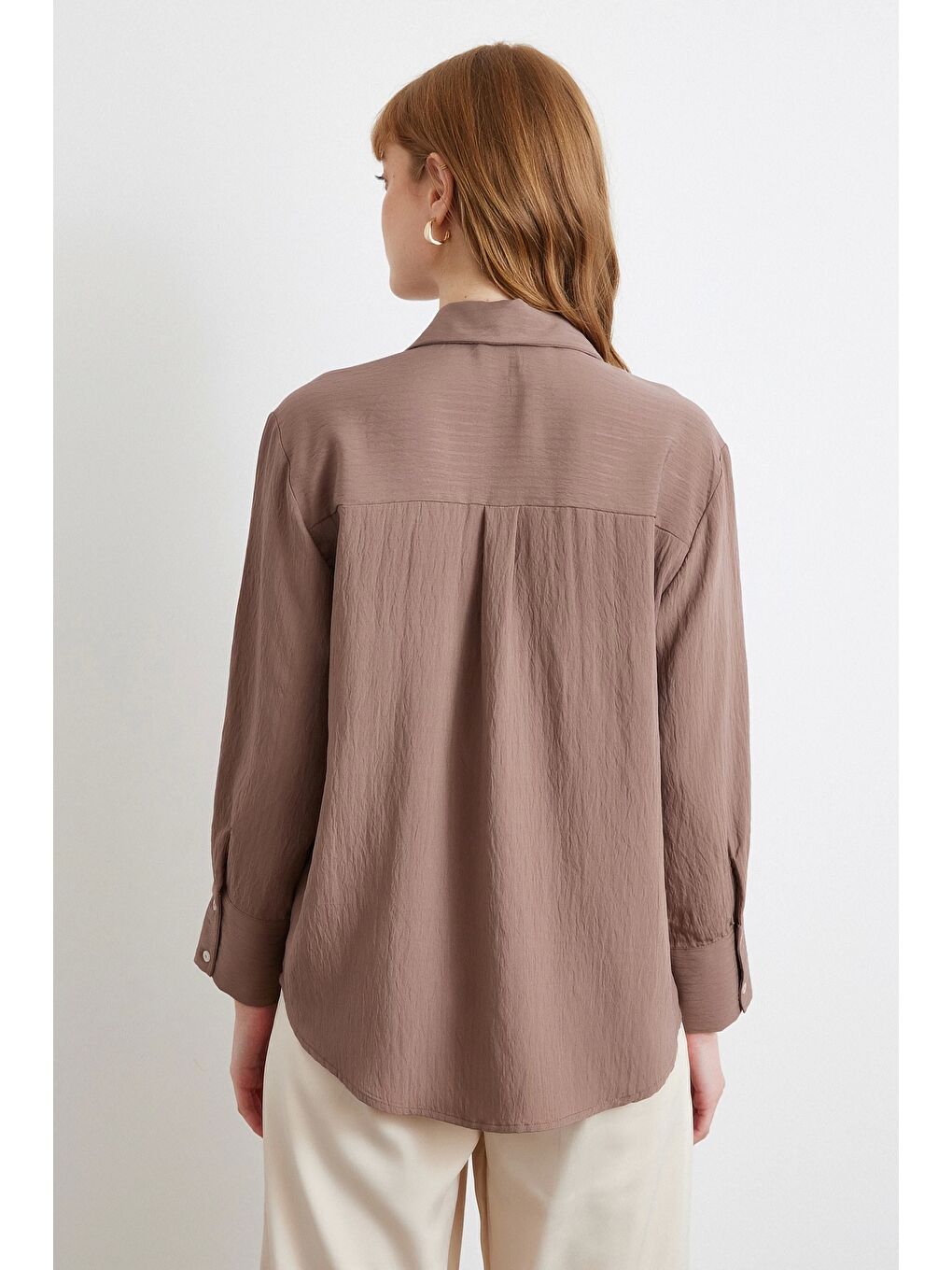 Karışık Paralel Çizgili Gömlek Kahve-5