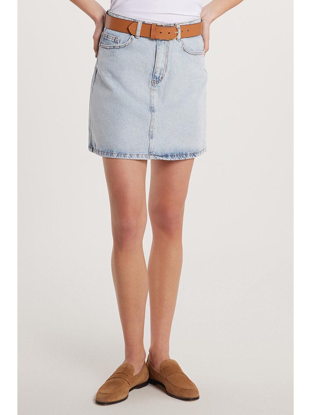 Lacivert Kadın Slim Fit Dar Kesim Cepli Mini Denim Etek