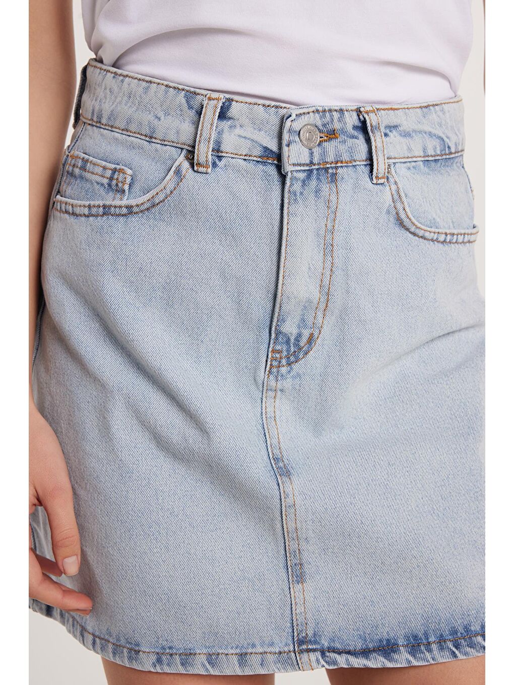 Lacivert Kadın Slim Fit Dar Kesim Cepli Mini Denim Etek-1