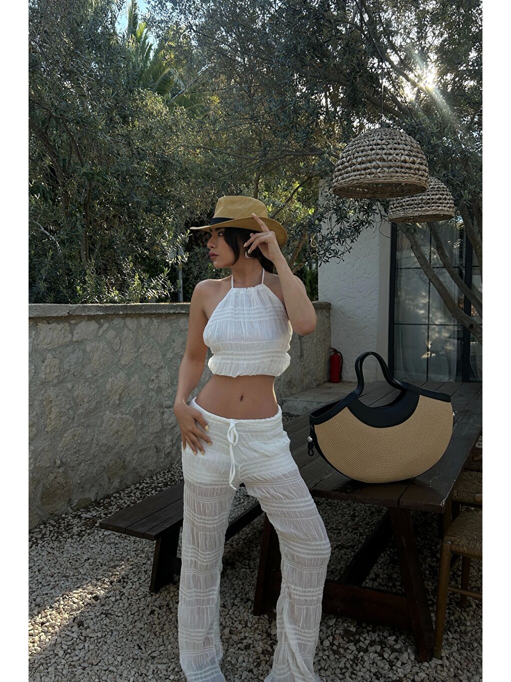 Kadın Beyaz Gipeli Crop Takım 1040-4063-5