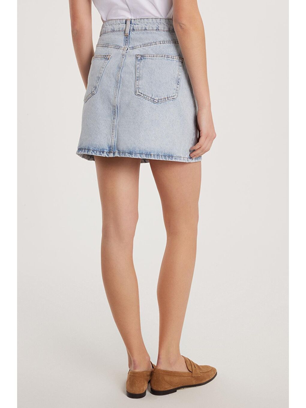 Lacivert Kadın Slim Fit Dar Kesim Cepli Mini Denim Etek-4