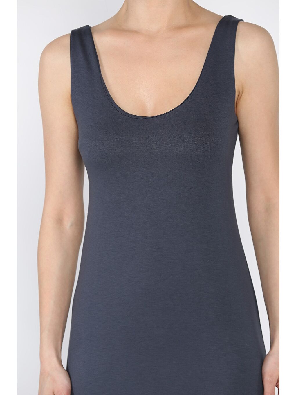 Gri Kadın Kalın Askılı Modal Kumaş Elastanlı Elbise-2