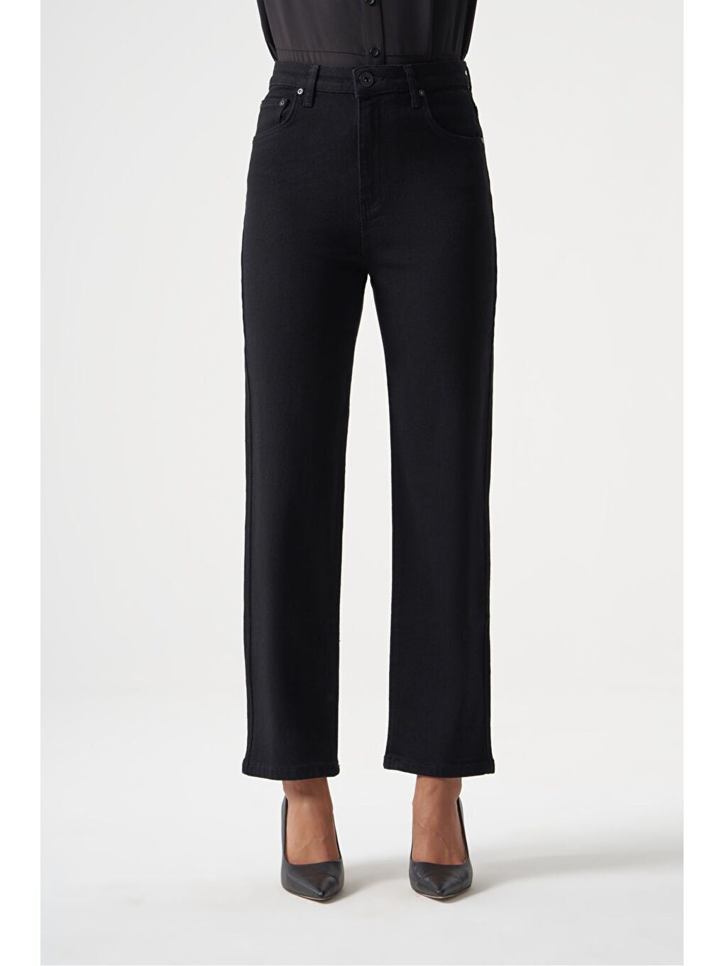 MZL Normal Bel Klasik Kesim Siyah Boru Paça Denim Pantolon-1