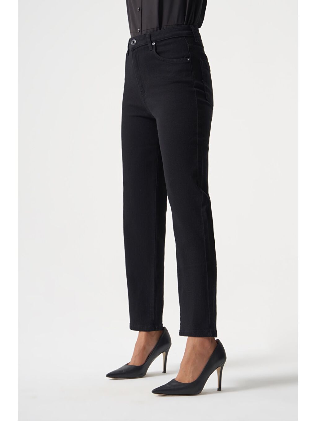 MZL Normal Bel Klasik Kesim Siyah Boru Paça Denim Pantolon-2