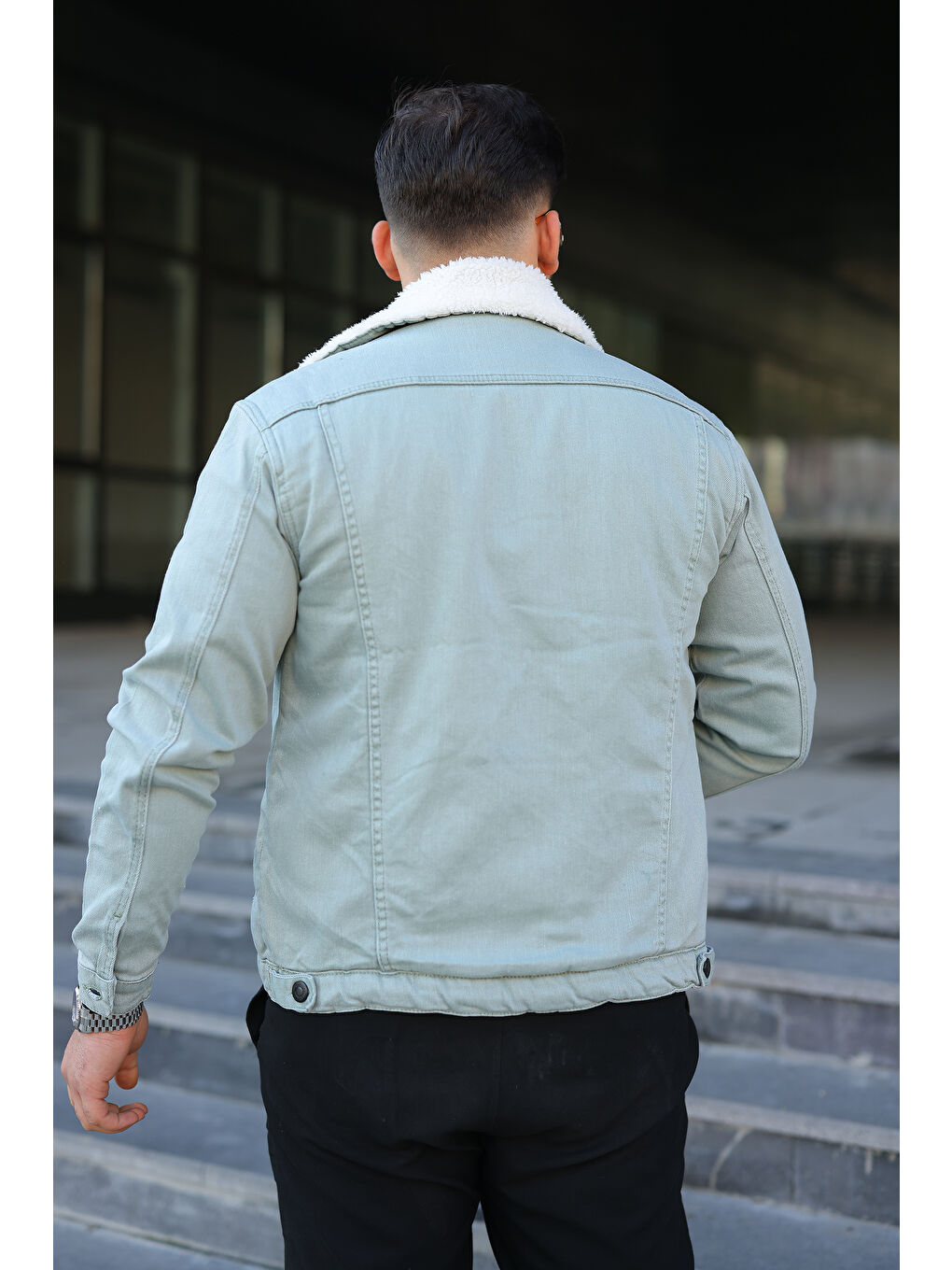 Turkuaz Erkek Trend Kışlık Içi Kürklü S.Yeşil Jean Ceket-3