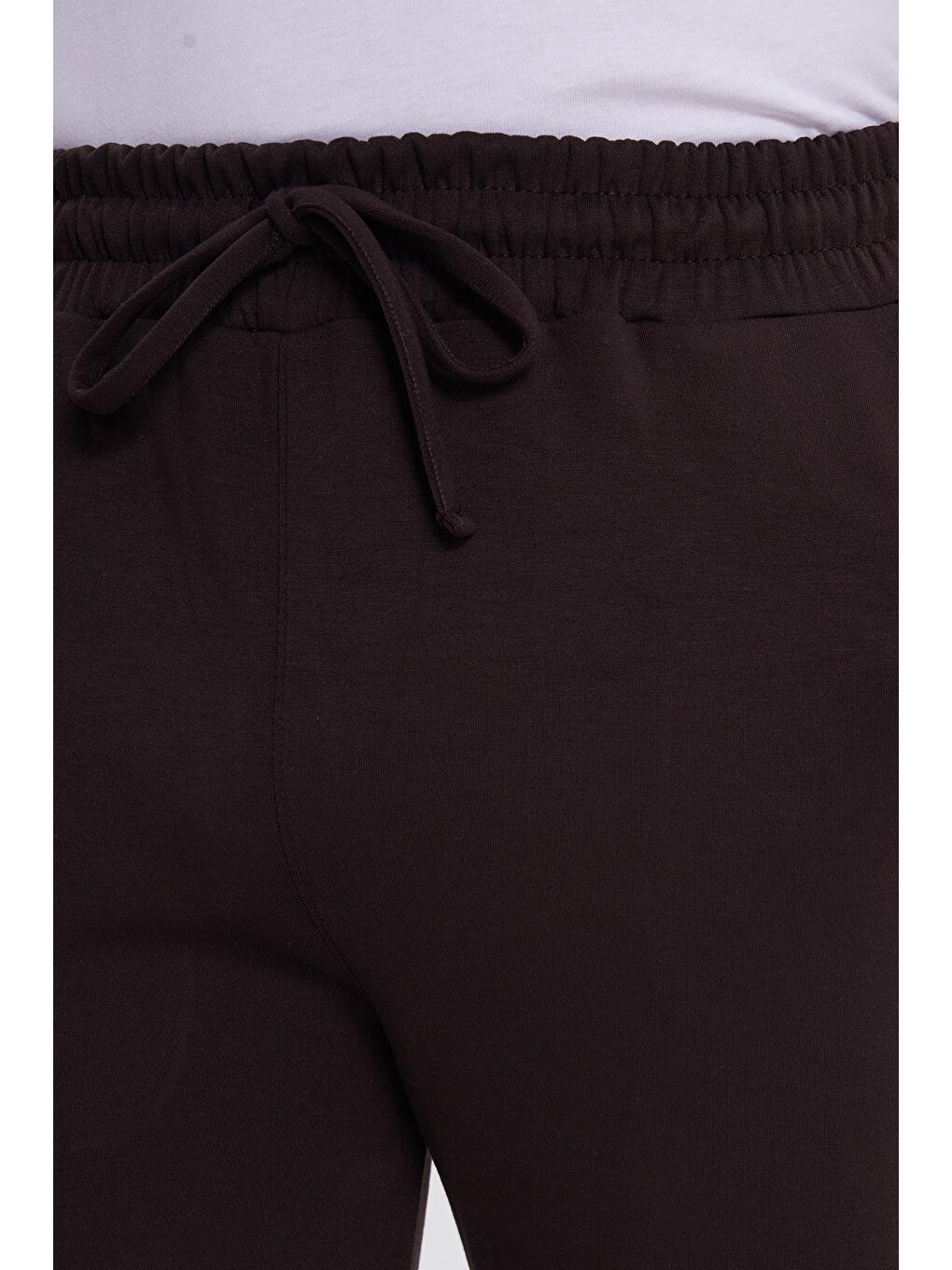Kahverengi Erkek Slim Fit Dar Kesim Beli Bağcıklı 3 Cepli Geniş Paça Koyu Kahve Eşofman Altı-2