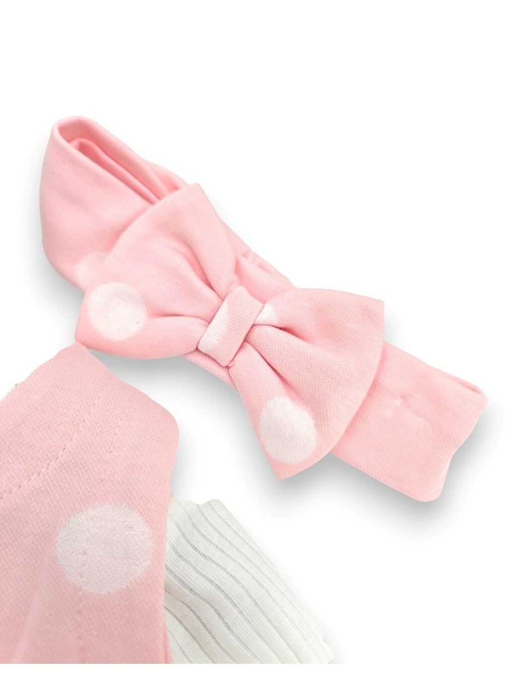 Pembe Kız Bebek Puantiyeli Bandanalı Yelekli 3 Parça Takım-1