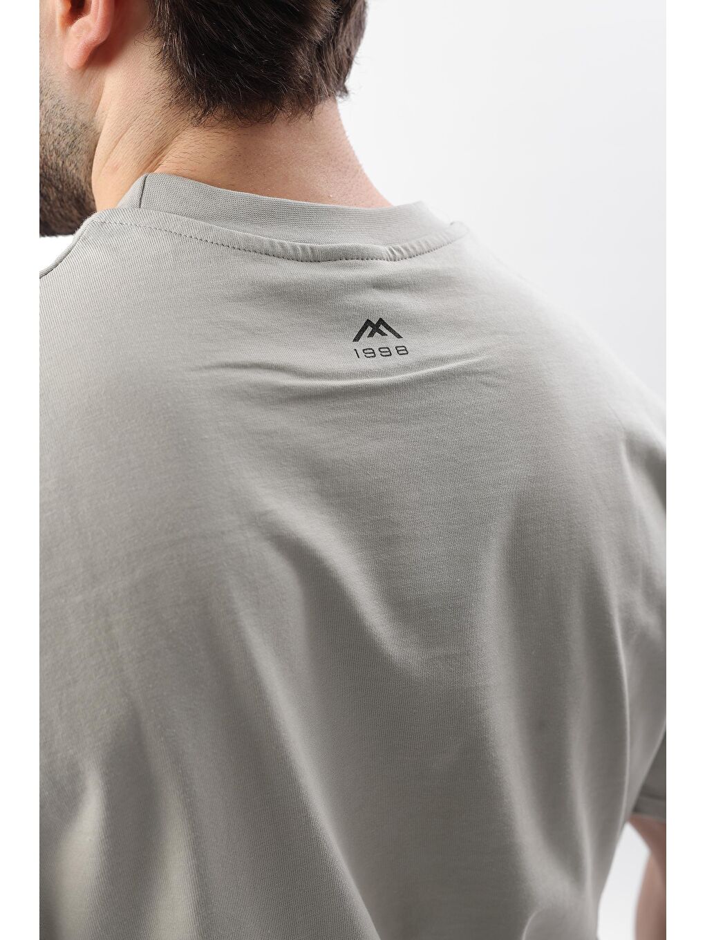 Boyalı Gri Baskılı Nakış Detaylı Erkek Tişört E7108-3