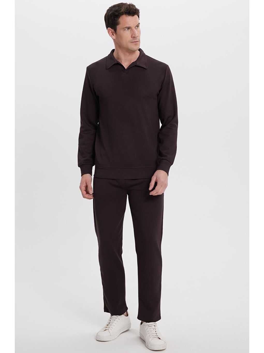 Kahverengi Erkek Slim Fit Dar Kesim Beli Bağcıklı 3 Cepli Geniş Paça Koyu Kahve Eşofman Altı-3