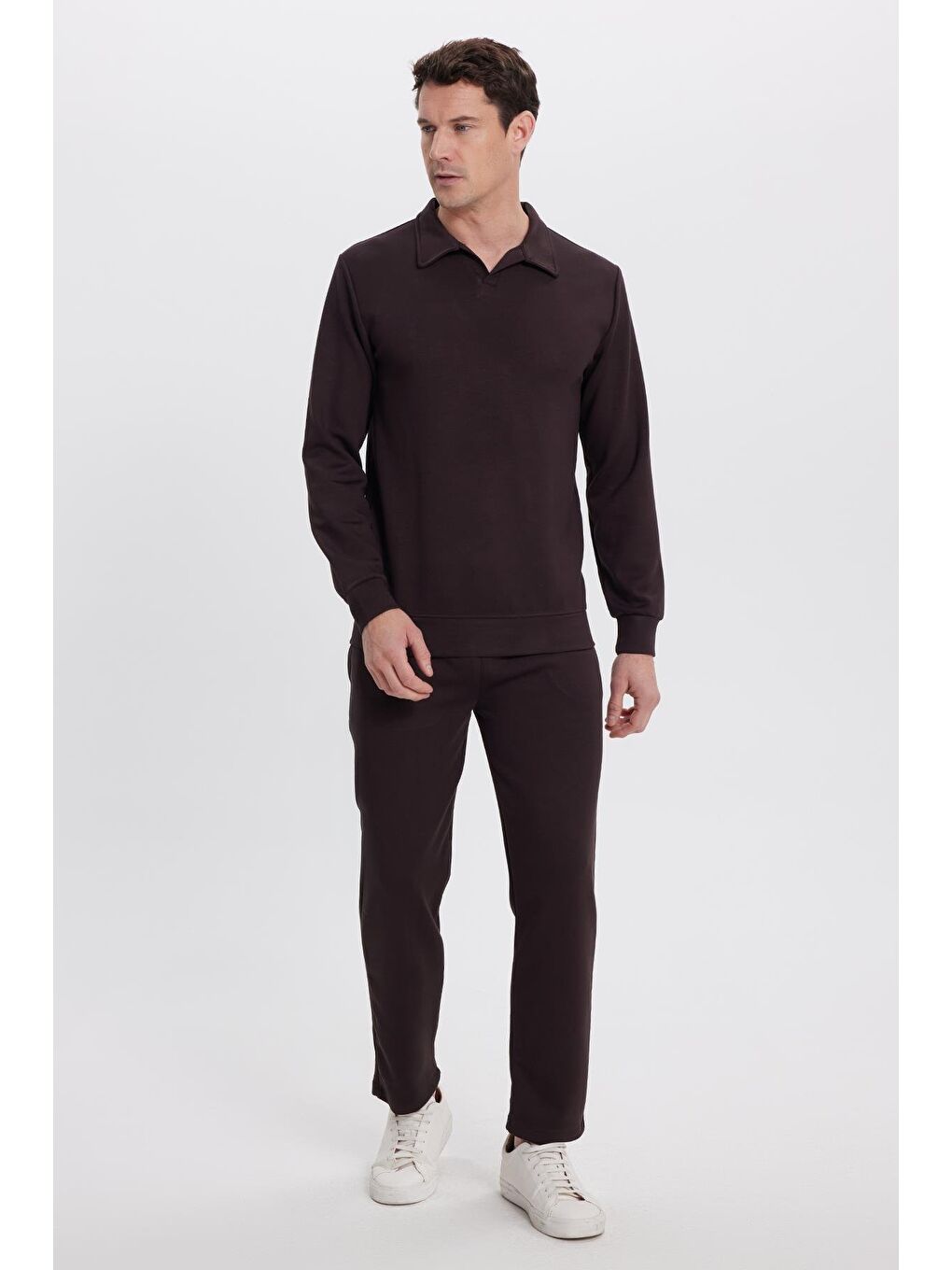 Kahverengi Erkek Slim Fit Dar Kesim Beli Bağcıklı 3 Cepli Geniş Paça Koyu Kahve Eşofman Altı-4