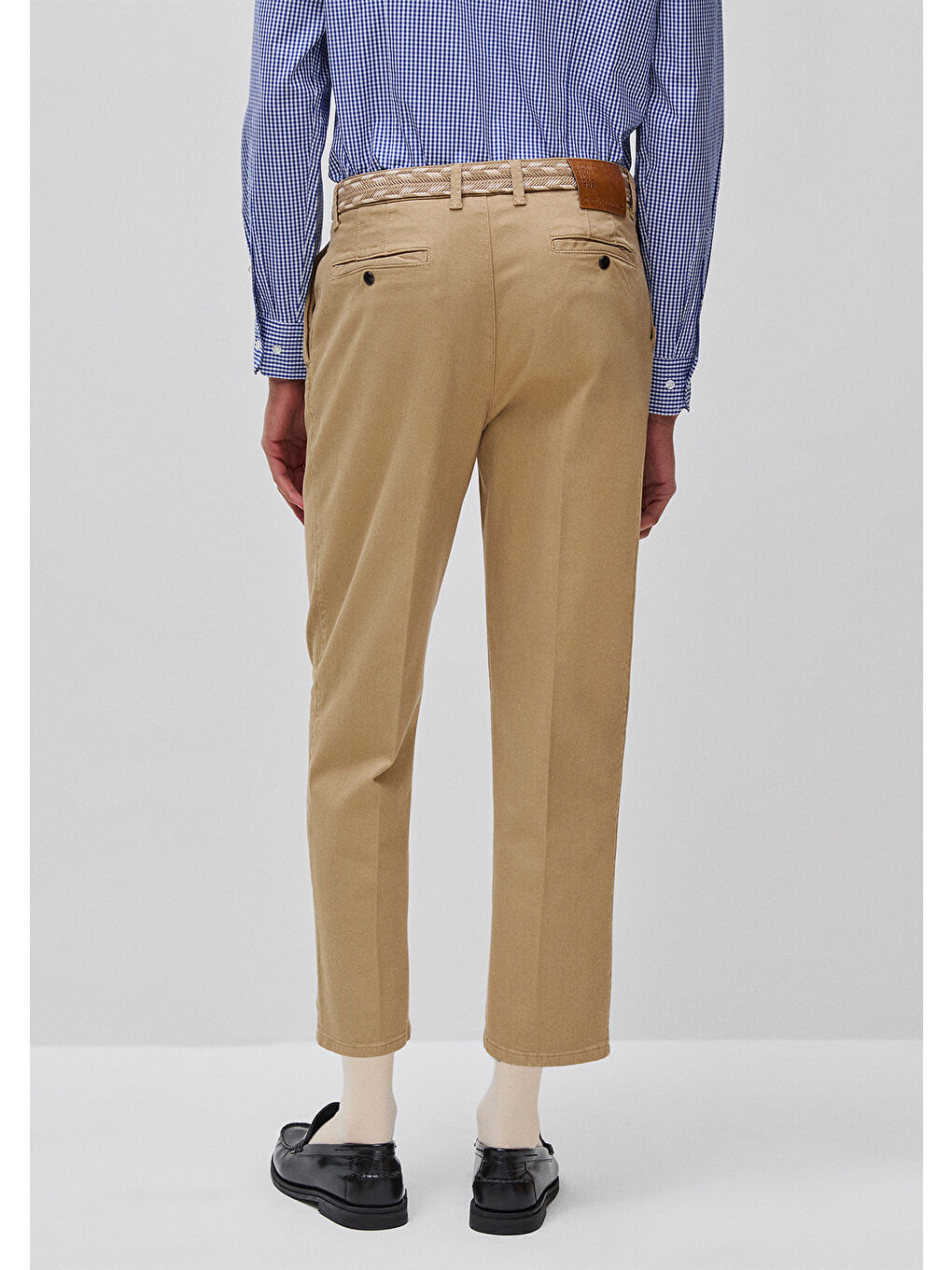 Erkek Bej Streç Pamuklu Arkası Cep Detaylı Gabardin Chino Pantolon-1