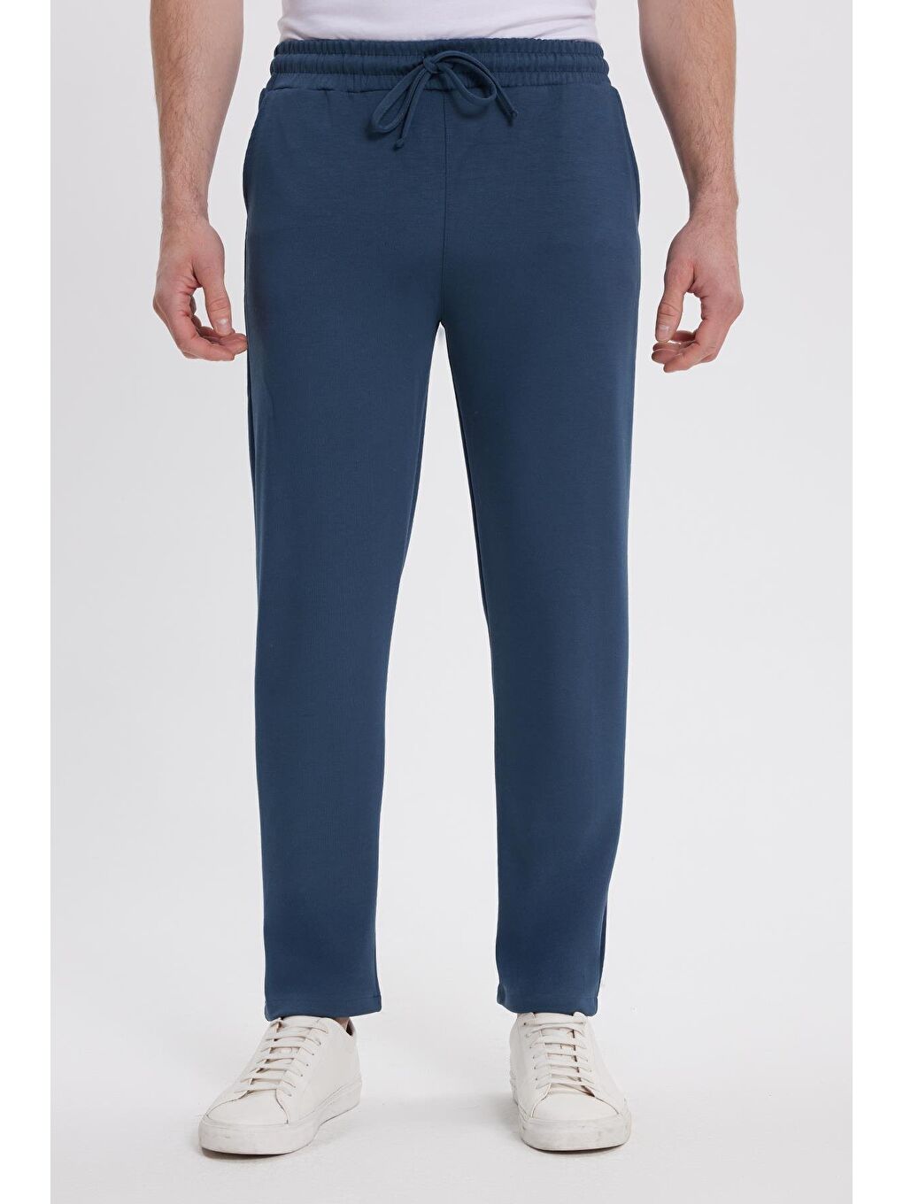 Erkek Slim Fit Dar Kesim Beli Bağcıklı 3 Cepli Geniş Paça Koyu Petrol Eşofman Altı