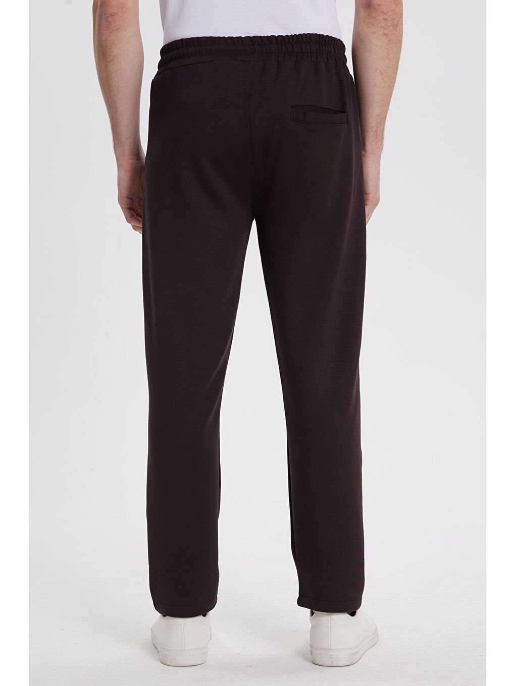 Kahverengi Erkek Slim Fit Dar Kesim Beli Bağcıklı 3 Cepli Geniş Paça Koyu Kahve Eşofman Altı-6