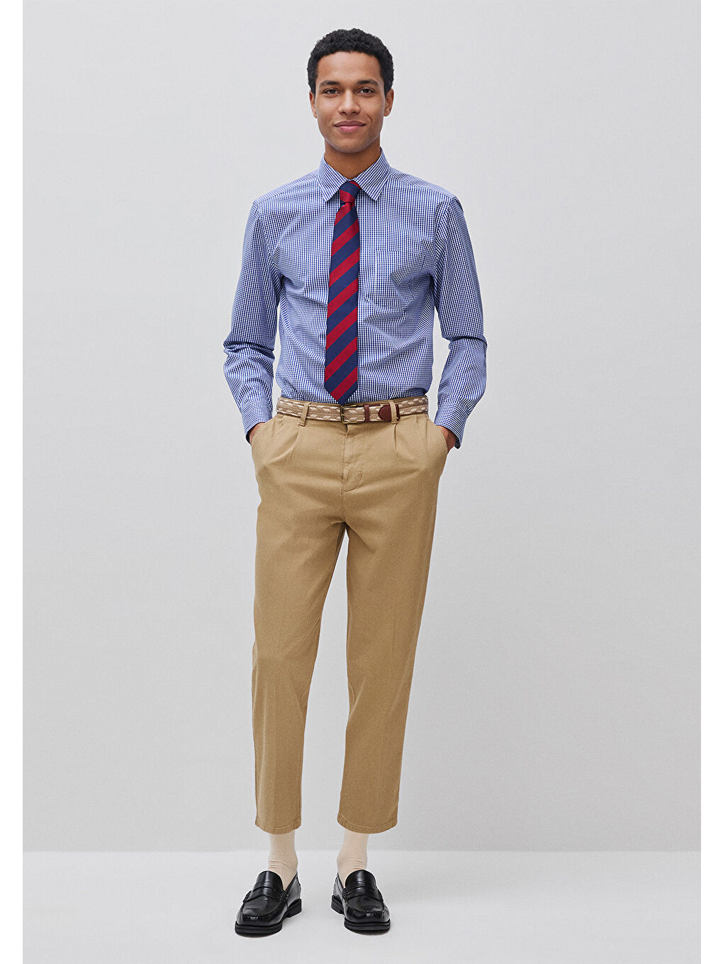 Erkek Bej Streç Pamuklu Arkası Cep Detaylı Gabardin Chino Pantolon-2