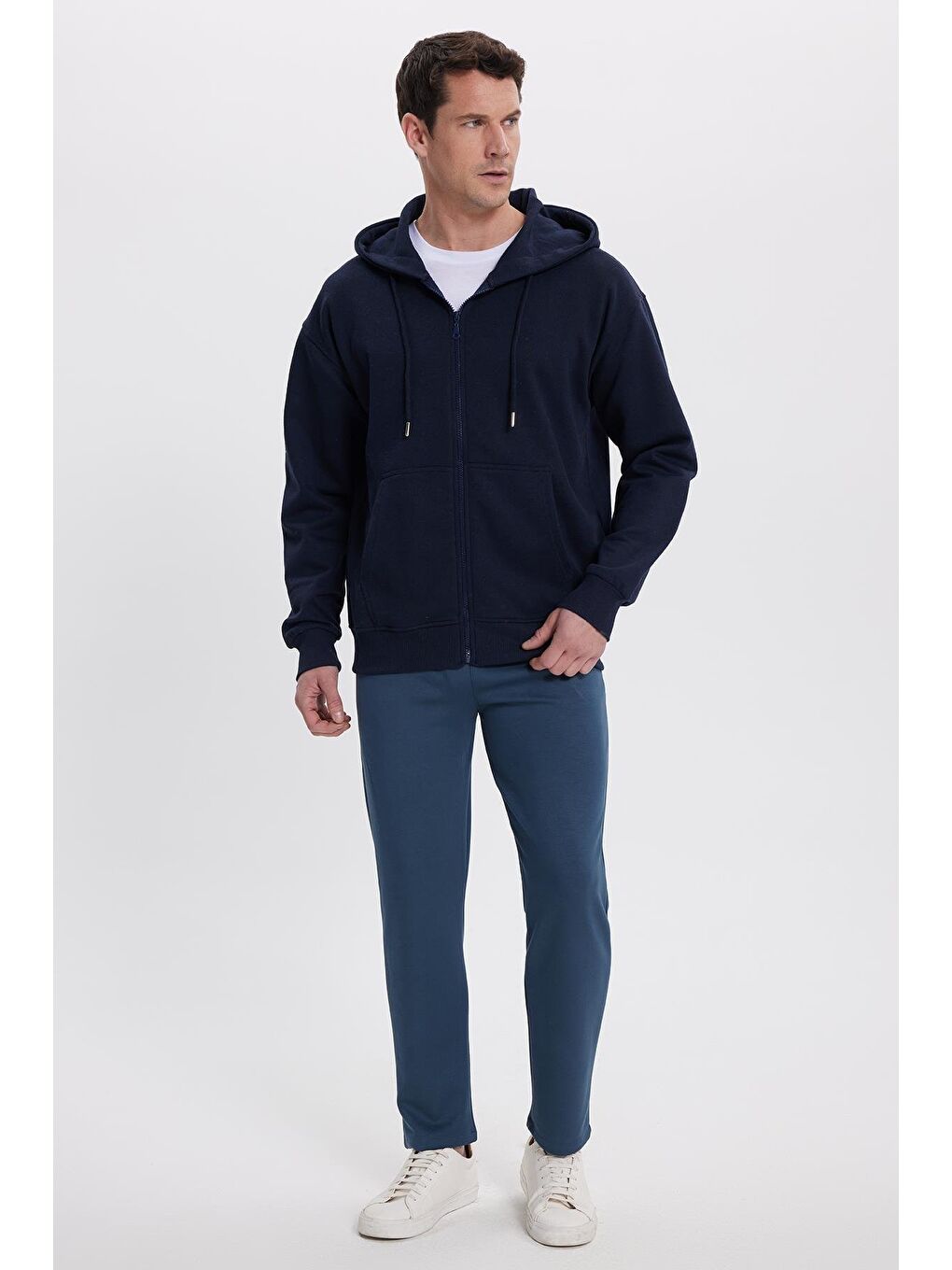 Erkek Slim Fit Dar Kesim Beli Bağcıklı 3 Cepli Geniş Paça Koyu Petrol Eşofman Altı-1