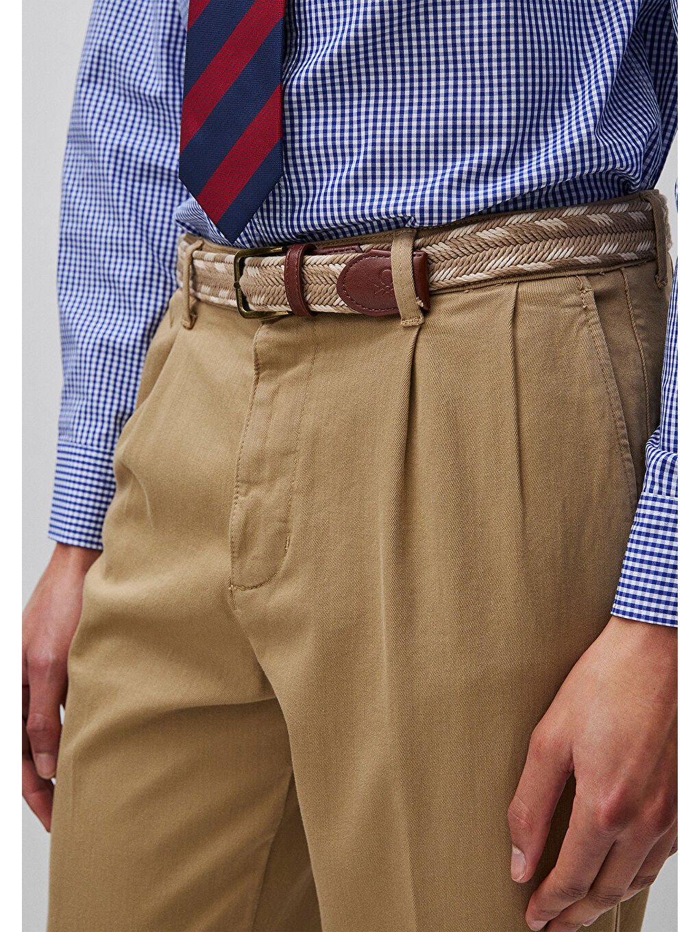 Erkek Bej Streç Pamuklu Arkası Cep Detaylı Gabardin Chino Pantolon-3