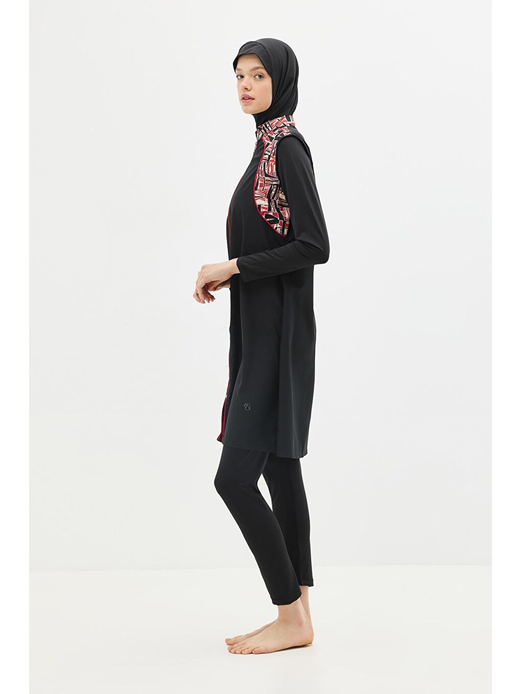 Fermuarlu 4’Lü Tesettür Mayo 6041 Kırmızı/Siyah-3