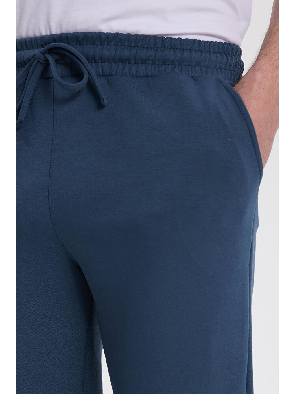 Erkek Slim Fit Dar Kesim Beli Bağcıklı 3 Cepli Geniş Paça Koyu Petrol Eşofman Altı-3