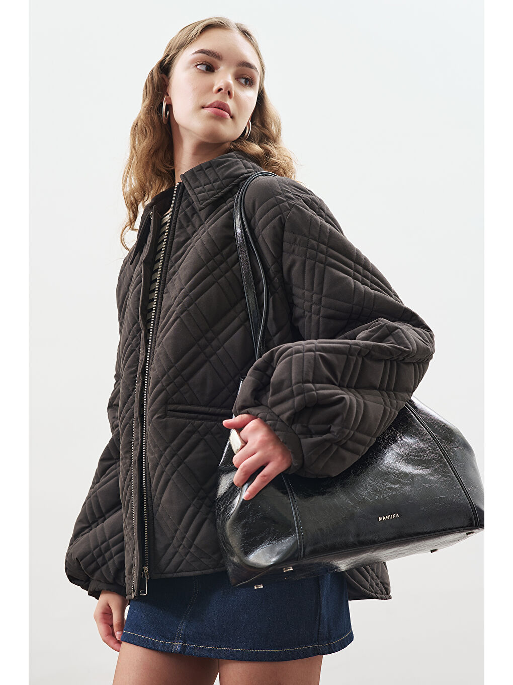 Balon Kol Detaylı Kapitone Mont Siyah