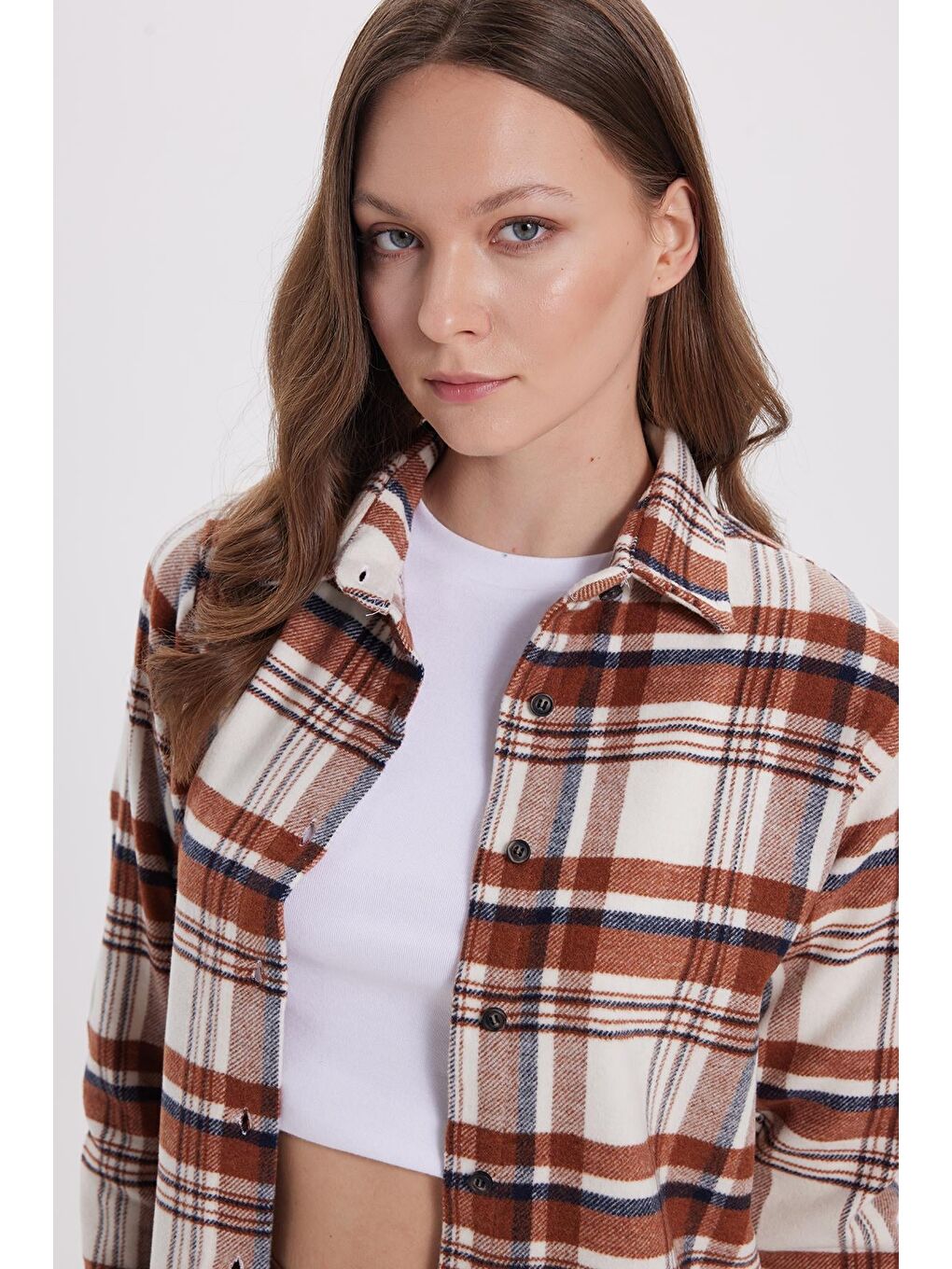 Karışık Kadın Oversize Geniş Kalıp Oduncu Ekose Gömlek-1