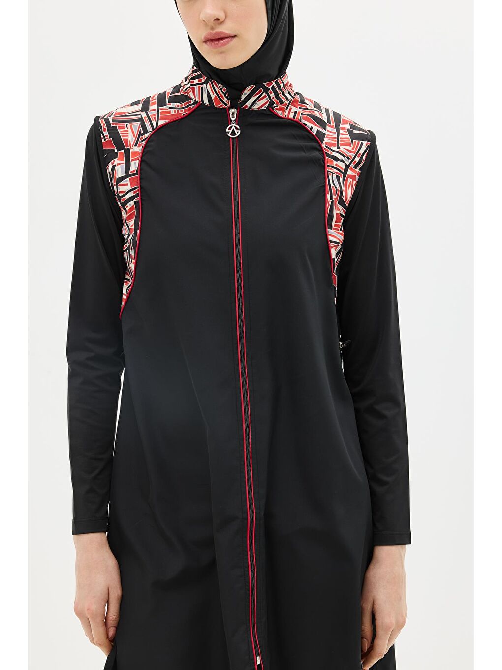 Fermuarlu 4’Lü Tesettür Mayo 6041 Kırmızı/Siyah-9