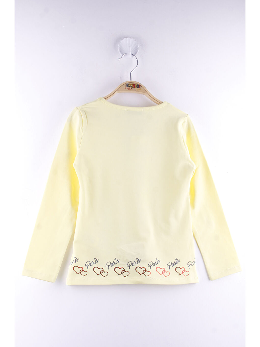 Sarı Kız Çocuk Paris Baskılı Pul Detaylı Tişört-1