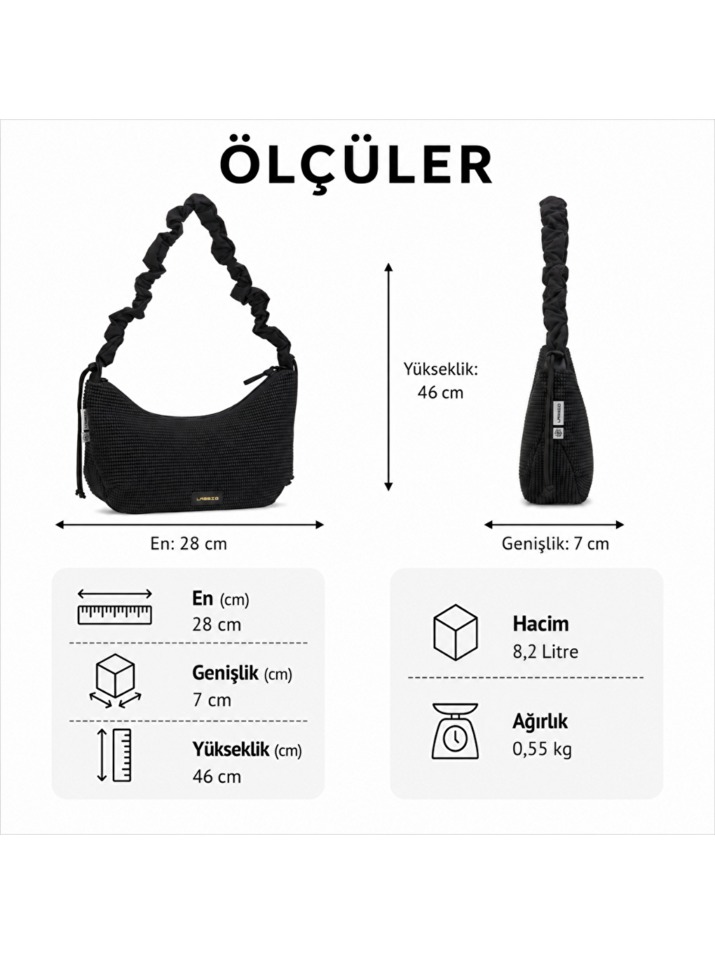 Lunua Bum Bag Up Bebek Bakım Çantası Nubbed Black-3