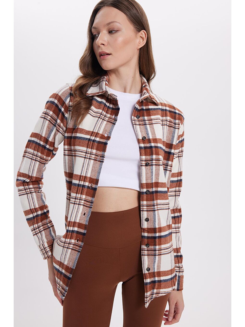 Karışık Kadın Oversize Geniş Kalıp Oduncu Ekose Gömlek-3