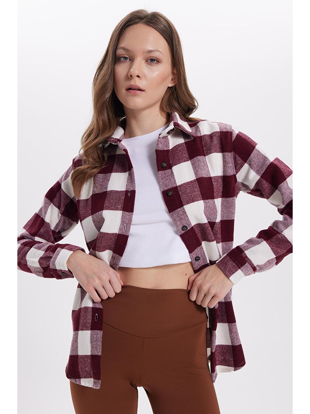 Karışık Kadın Oversize Geniş Kesim Oduncu Ekose Gömlek